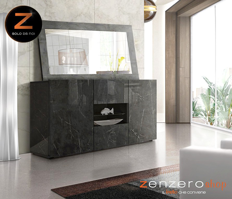 Madia color Marmo Lucido Nero con 2 ante 2 cassetti