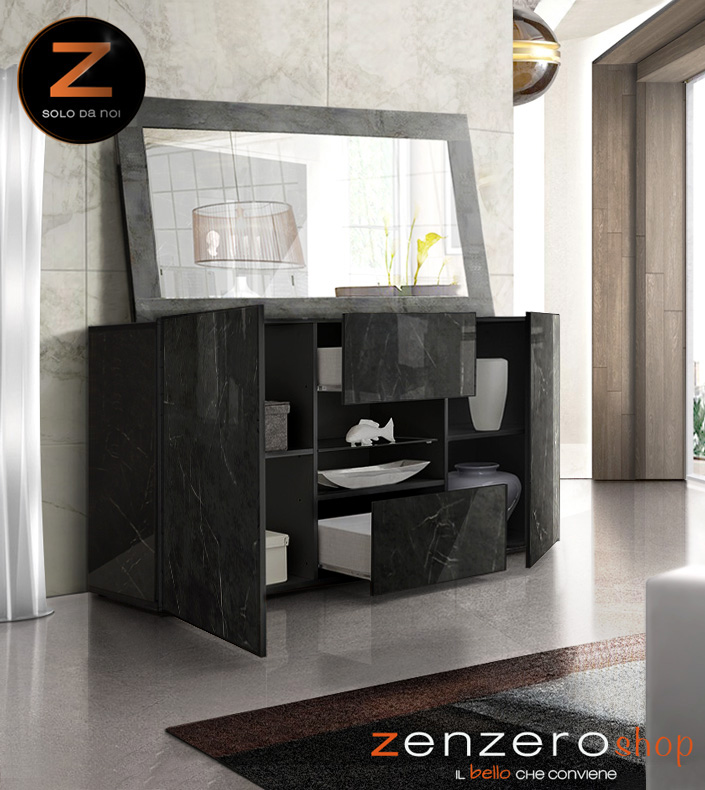 Madia effetto Marmo Lucido Nero, 2 ante 2 cassetti