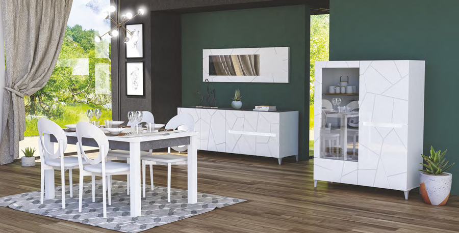 Madia 2 ante, 1 cassetto, 1 ribalta,  con dettagli geometrici