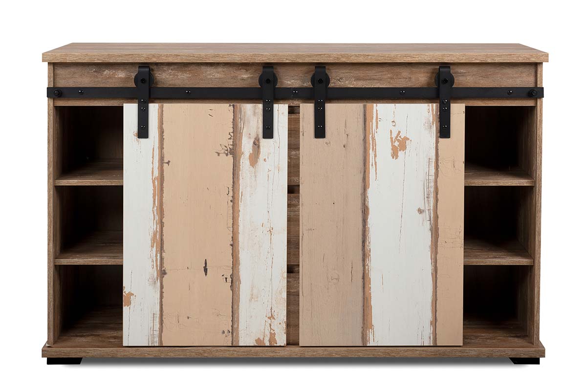 Madia scontata Tromso con 2 ante e 3 cassetti in finitura Bianco anticato e Rovere anticato