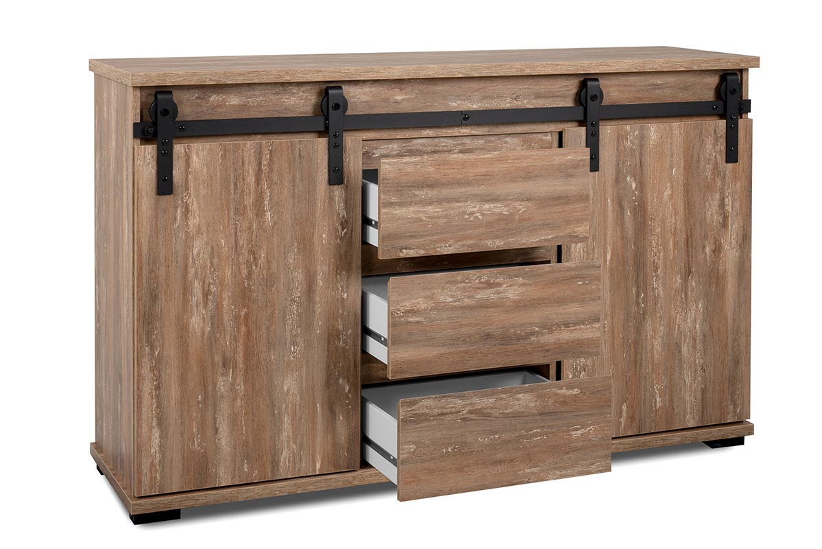 Madia Tromso con 2 ante e 3 cassetti in finitura Rovere anticato