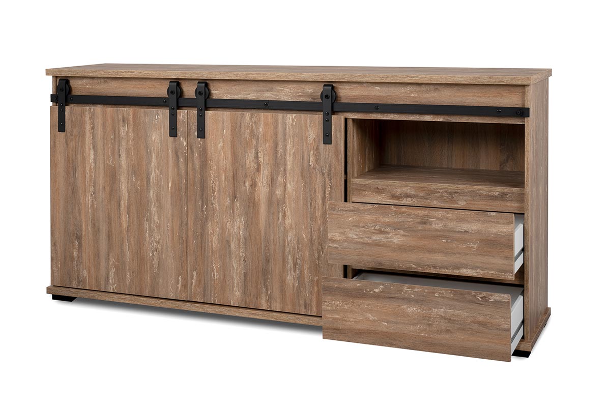 Madia Tromso con 2 ante e 2 cassetti in finitura Rovere anticato