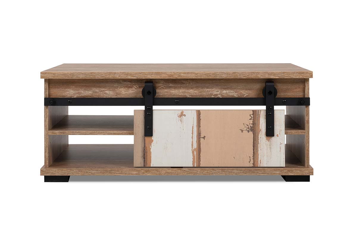 Tavolino Tromso con un'anta in finitura Bianco anticato e  Rovere anticato