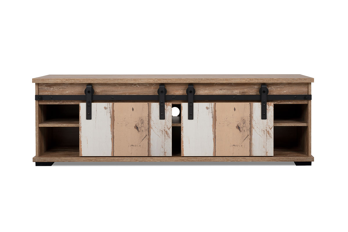 Porta Tv Tromso con 2 ante e un vano  in finitura Bianco anticato e Rovere anticato