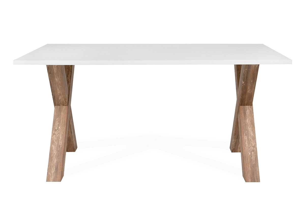 Tavolo moderno Tromso con gambe ad x  in finitura Rovere anticato e bianco 