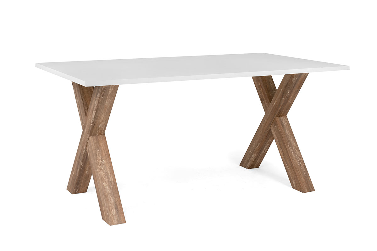 Tavolo moderno Tromso con gambe ad x  in finitura Rovere anticato e bianco 