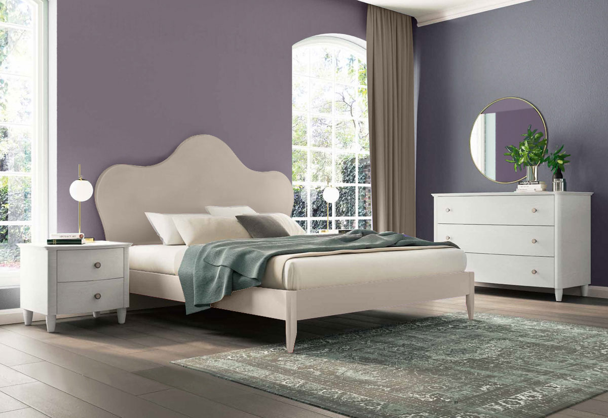 Letto king size matrimoniale Vittoria con testata retrofinita, per rete 180 x 200