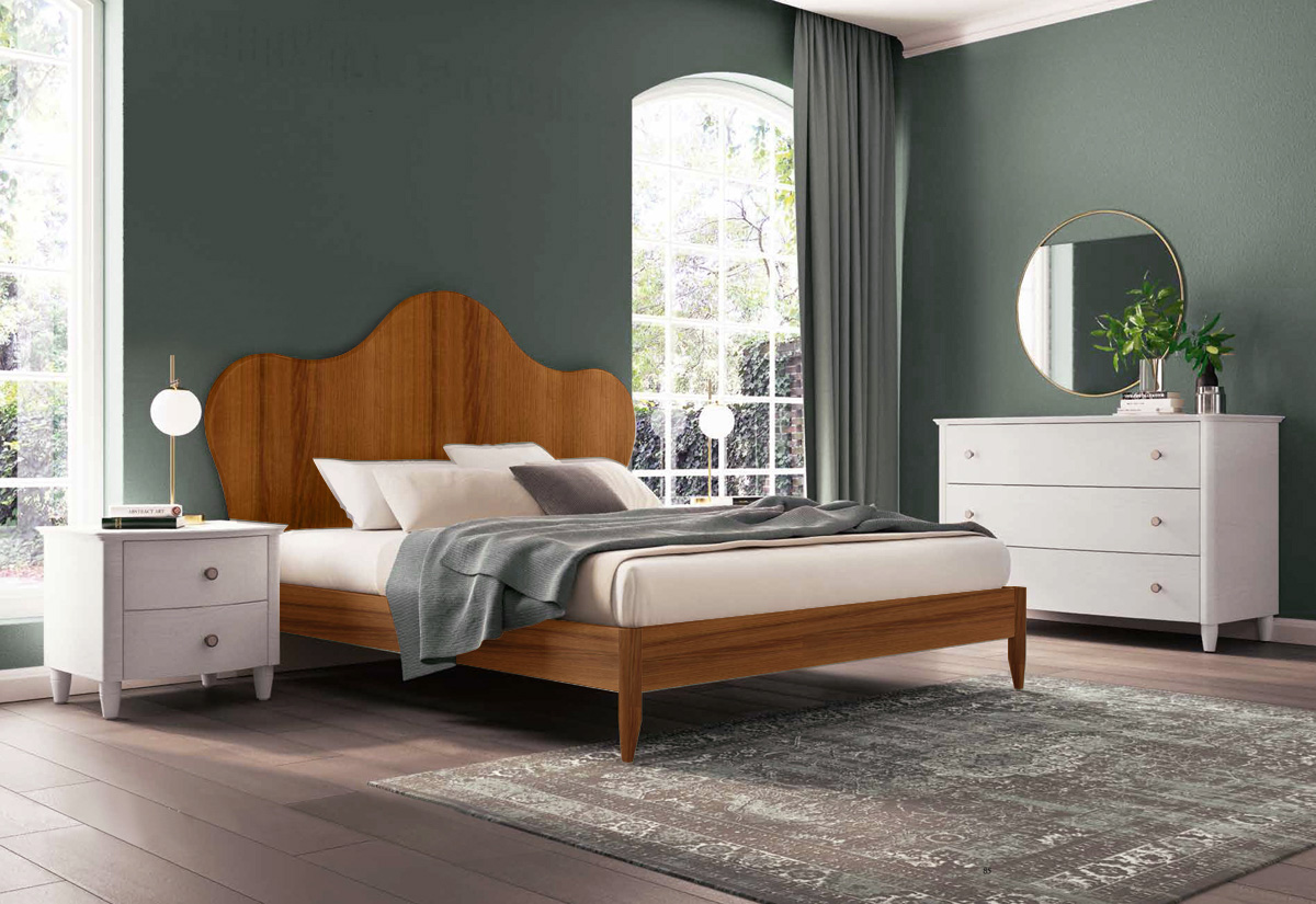 Letto matrimoniale king size Vittoria con testata retrofinita in finitura Noce Sorrento