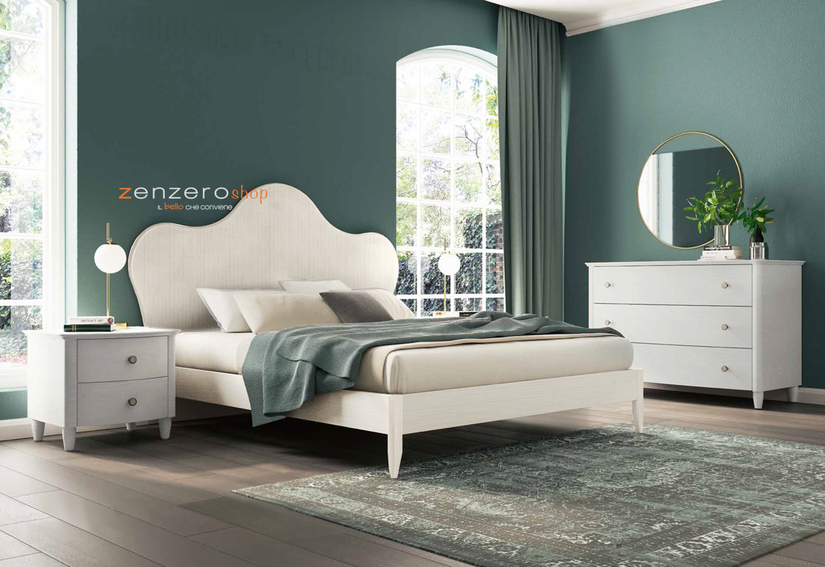 Letto matrimoniale Vittoria con testata retrofinita in finitura Bucaneve