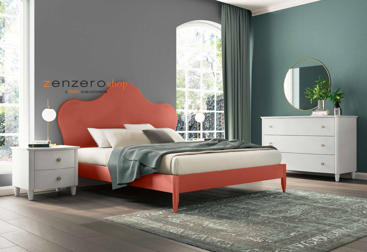 Letto matrimoniale Vittoria con testata retrofinita in finitura Corallo