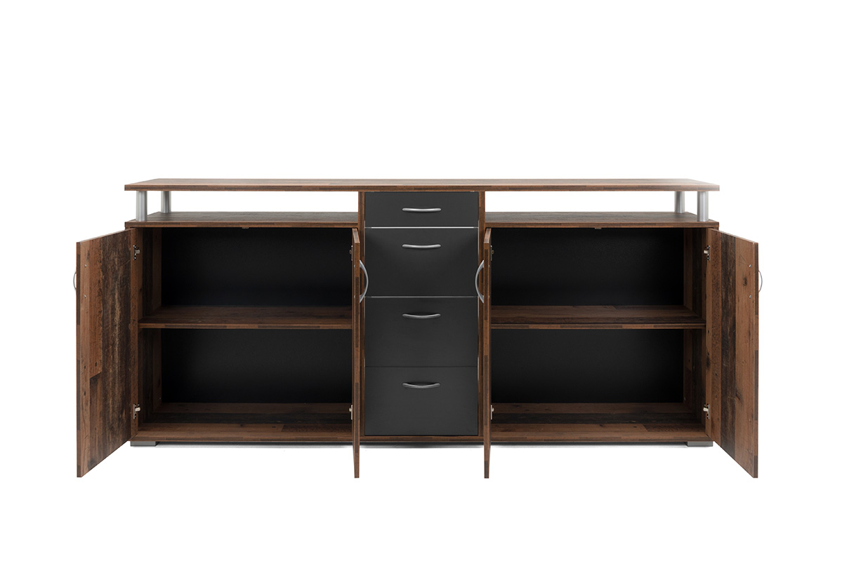 Madia Industry in finitura castagno con 4 ante e 4 cassetti