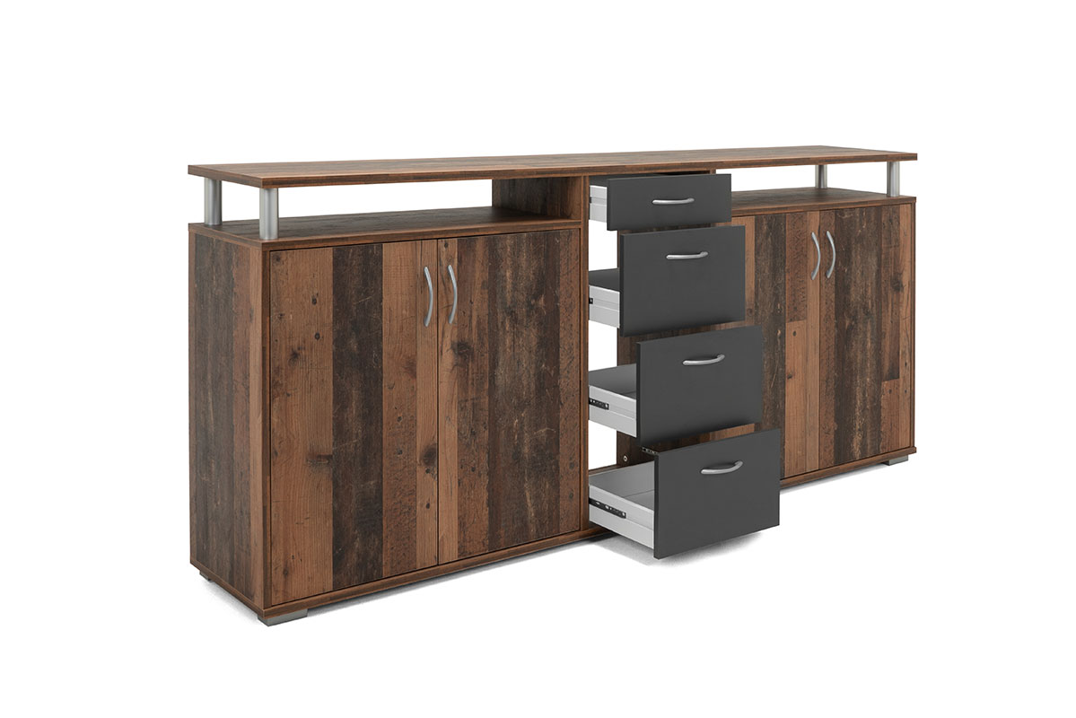 Madia Industry in finitura castagno con 4 ante e 4 cassetti