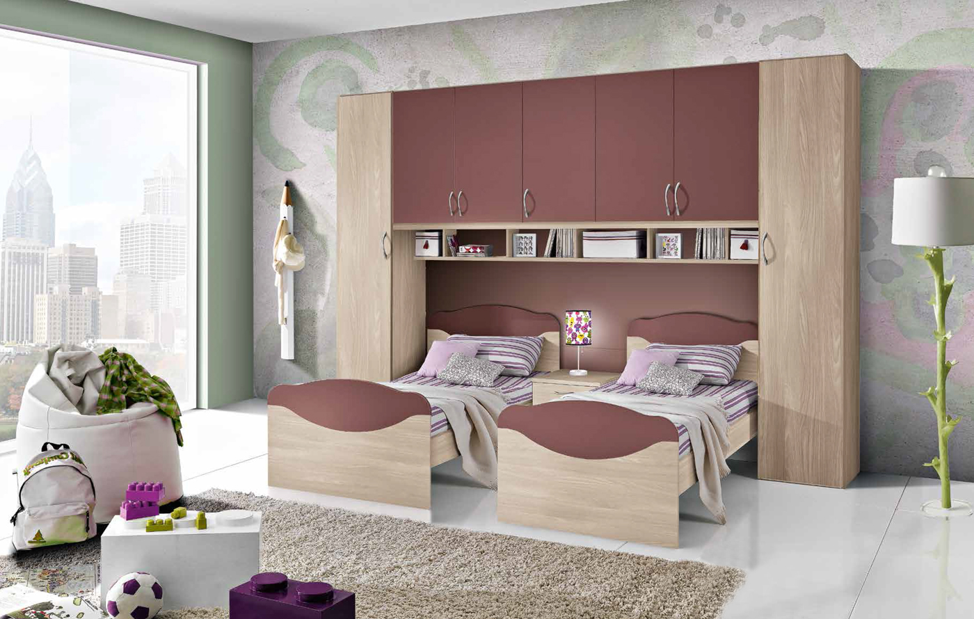 Cameretta a ponte Carlotta, finitura olmo e terra bruciata