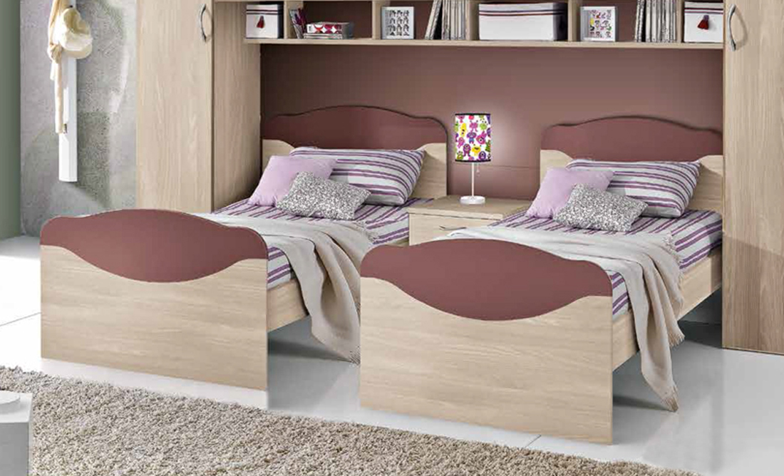 Letto singolo Marica per camerette, finitura Olmo e Verde Papua