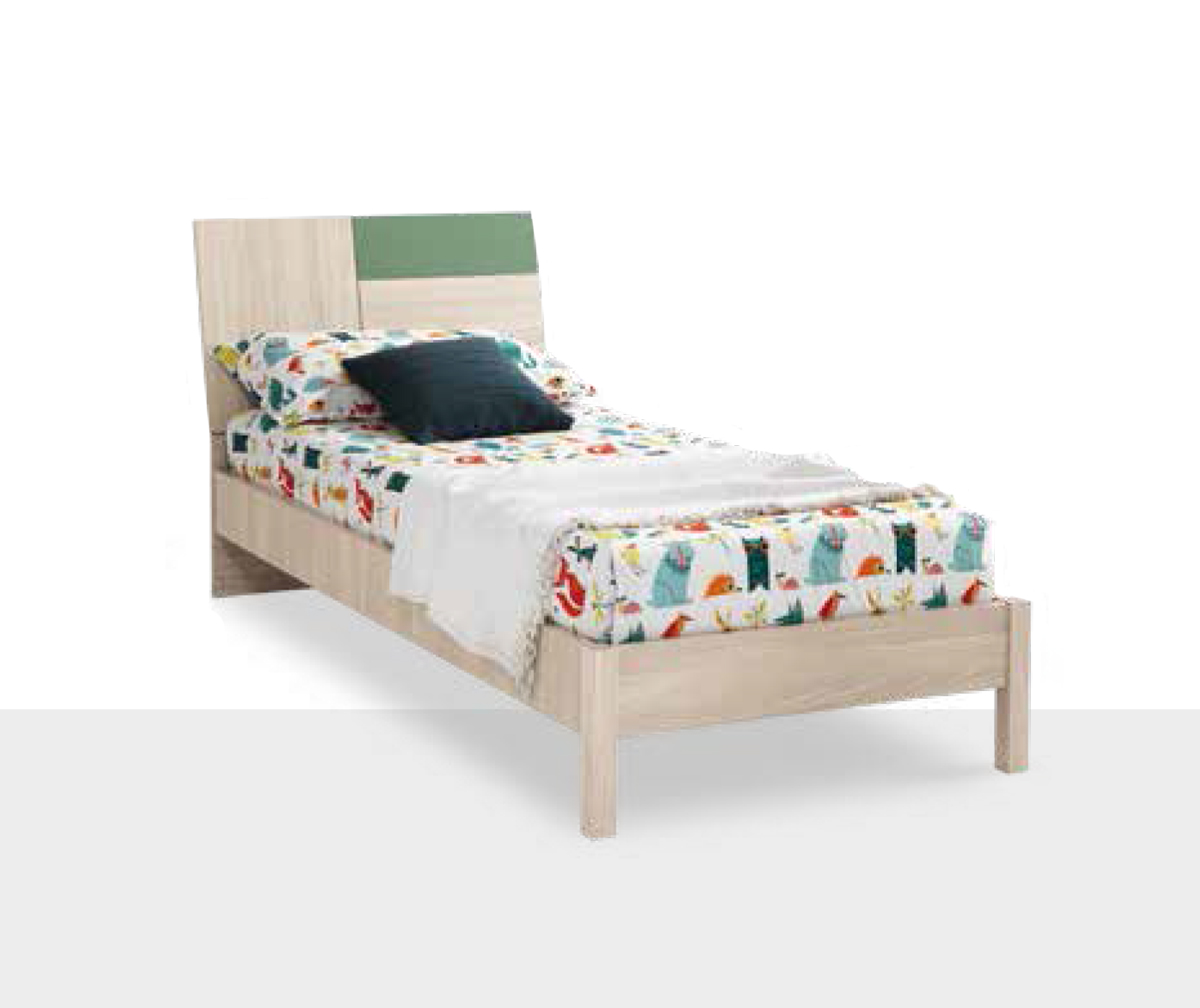 Letto singolo Alberto per camerette, finitura olmo e avio