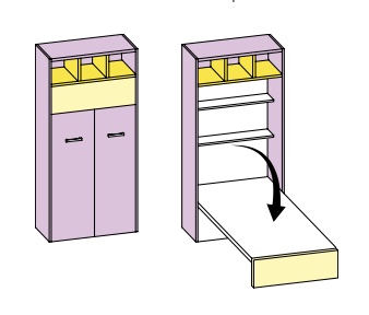 Letto verticale a scomparsa con vani a giorno L.120, Made in Italy
