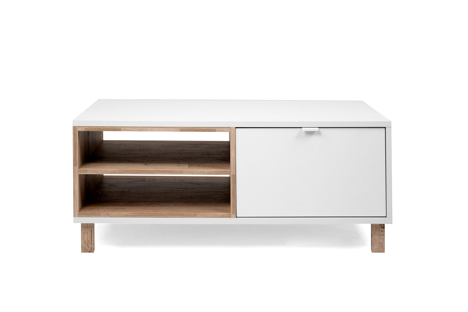 Tavolino Kilsbo con una ribalta e un ripiano in finitura Bianco opaco e Legno vecchio