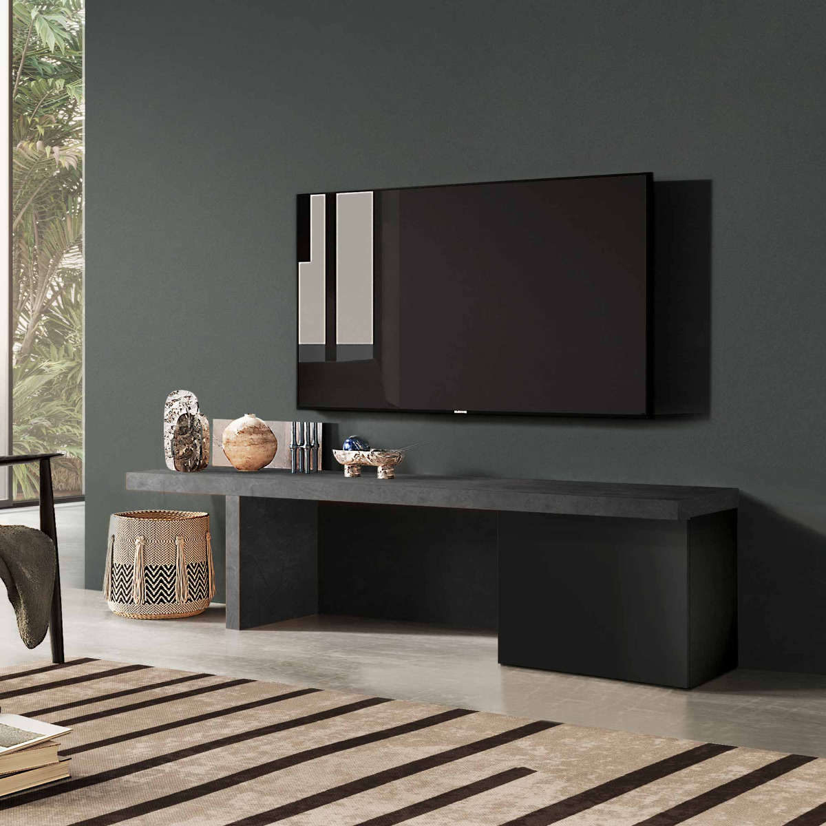 mensola porta tv a terra finitura piombo