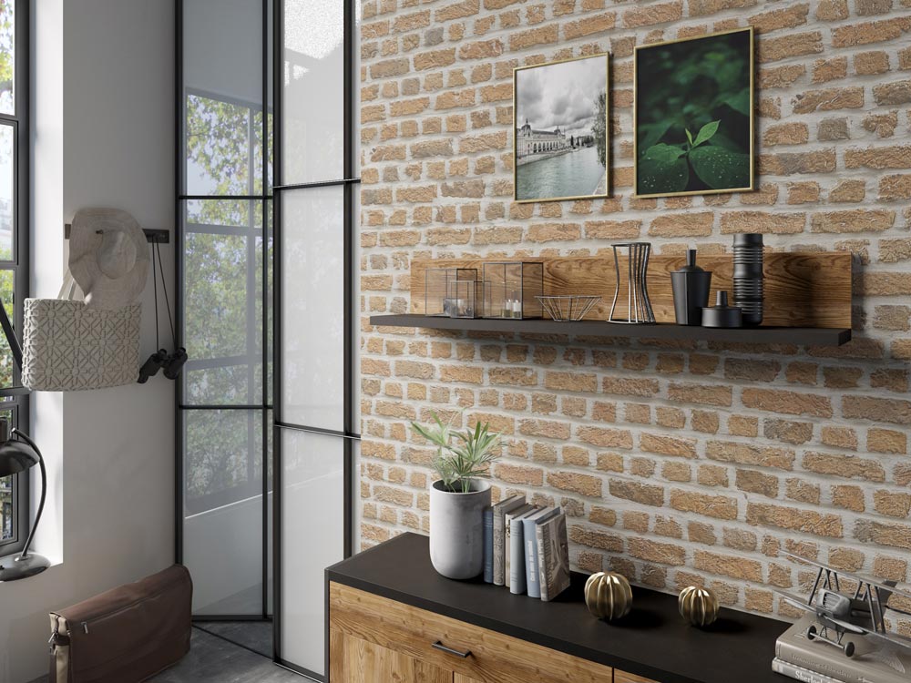 Mensola finitura legno invecchiato e nero opaco