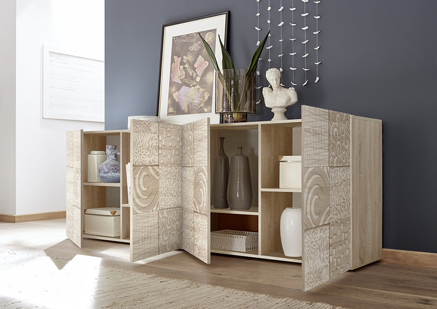 Mobile credenza 4 ante in rovere serigrafato
