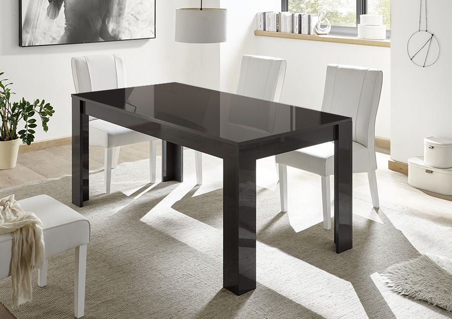 Tavolo moderno con allungo da 49 cm, finitura Nero Lucido