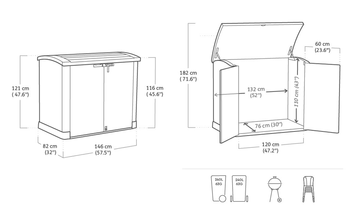 Porta attrezzi da esterno, Salice Arc, capacità 1200L