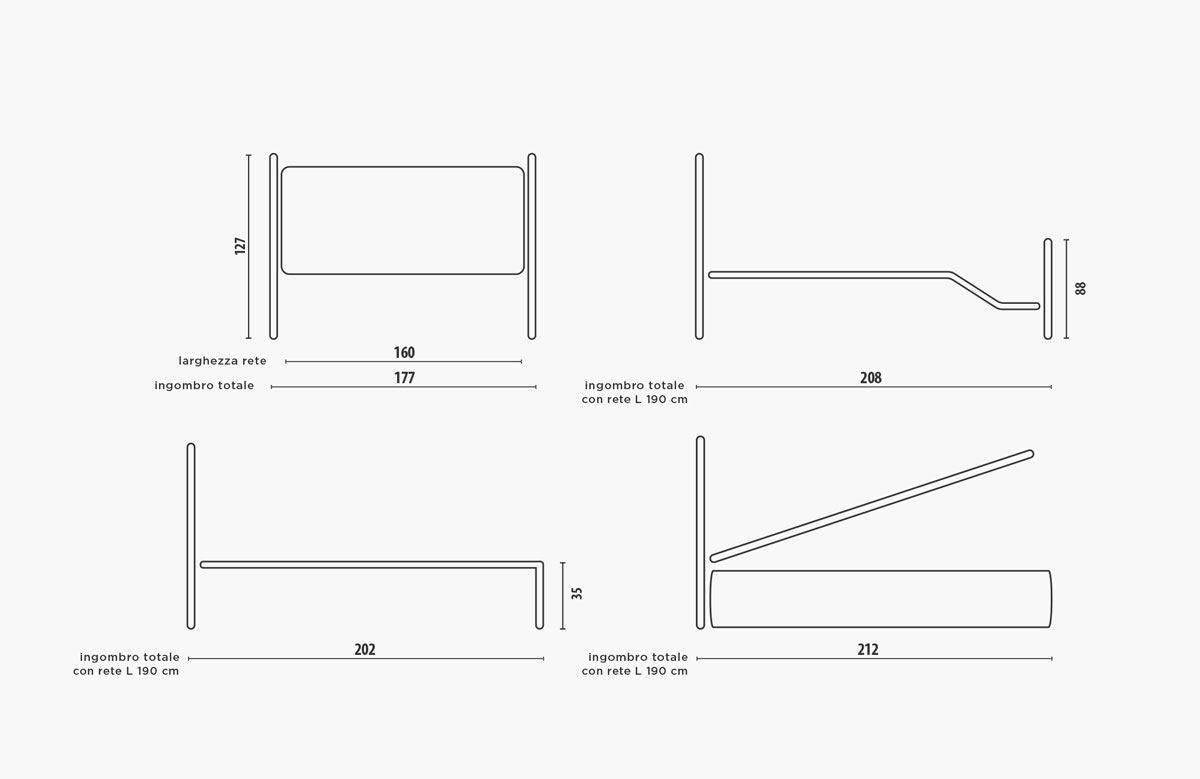 Letto matrimoniale Grigio Polvere in ferro