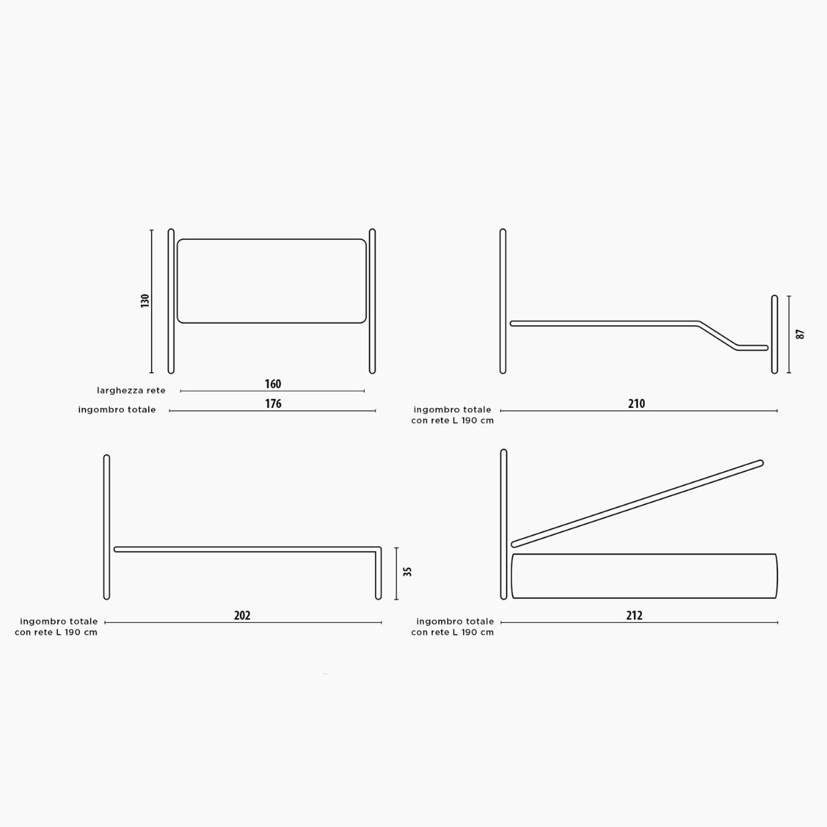Letto  in ferro grigio polvere