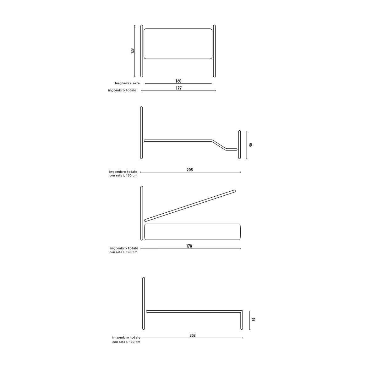 letto in ferro versione grigio polvere