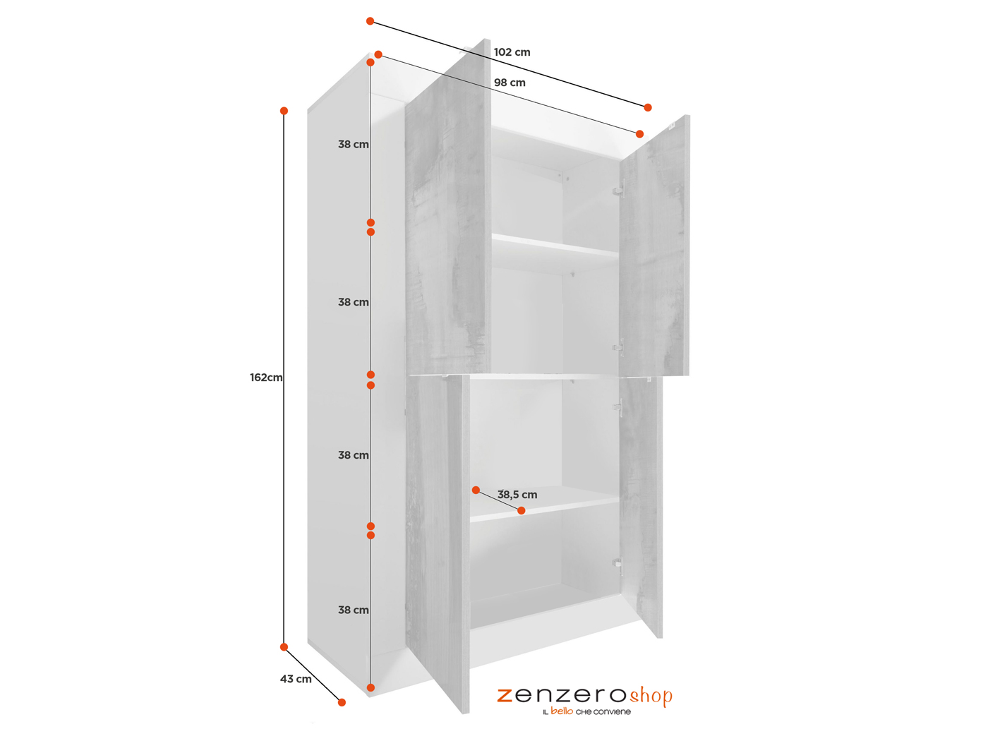 Madia bianco lucido e pero, Credenza Moderna, Madia di Design