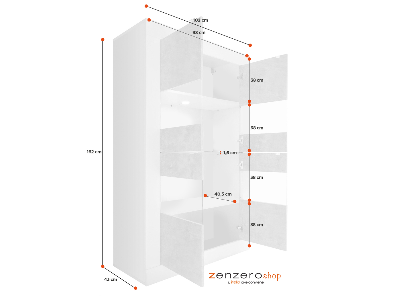 Sala completa composta da vetrina, porta TV e madia alta effetto Maro Nero
