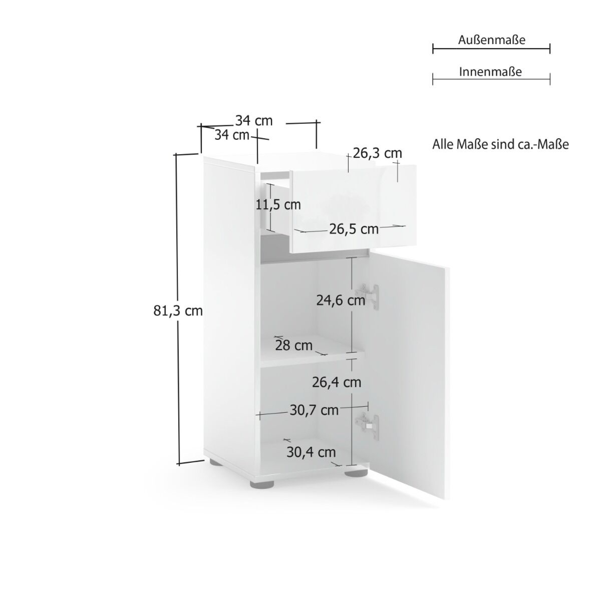 Bagno moderno completo con specchio, finitura Bianco 