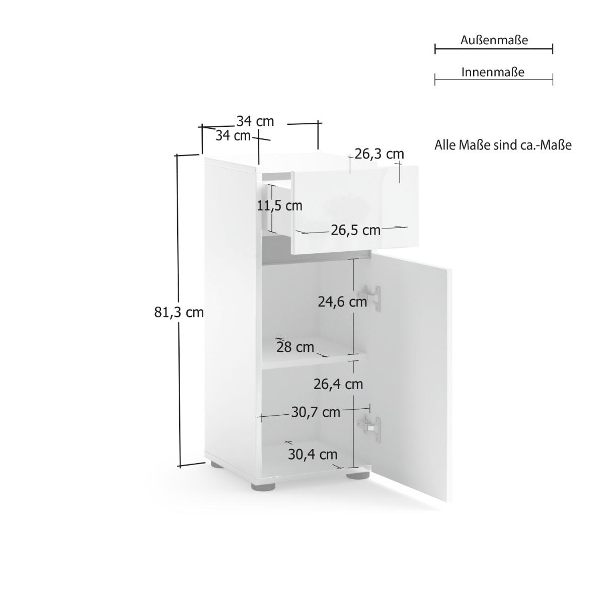 Mobile basso con 1 cassetto e 1 anta