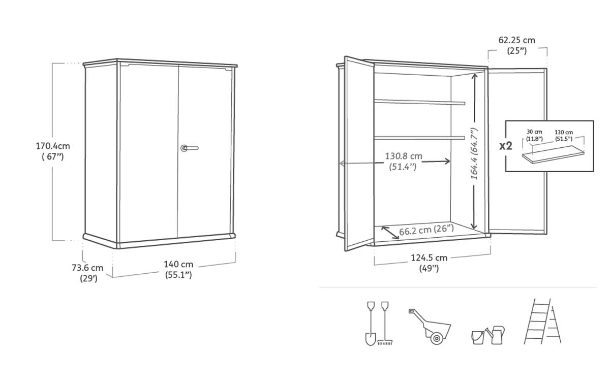 Baule da esterno Quercia, porta attrezzi per giardino, capacità 1400L