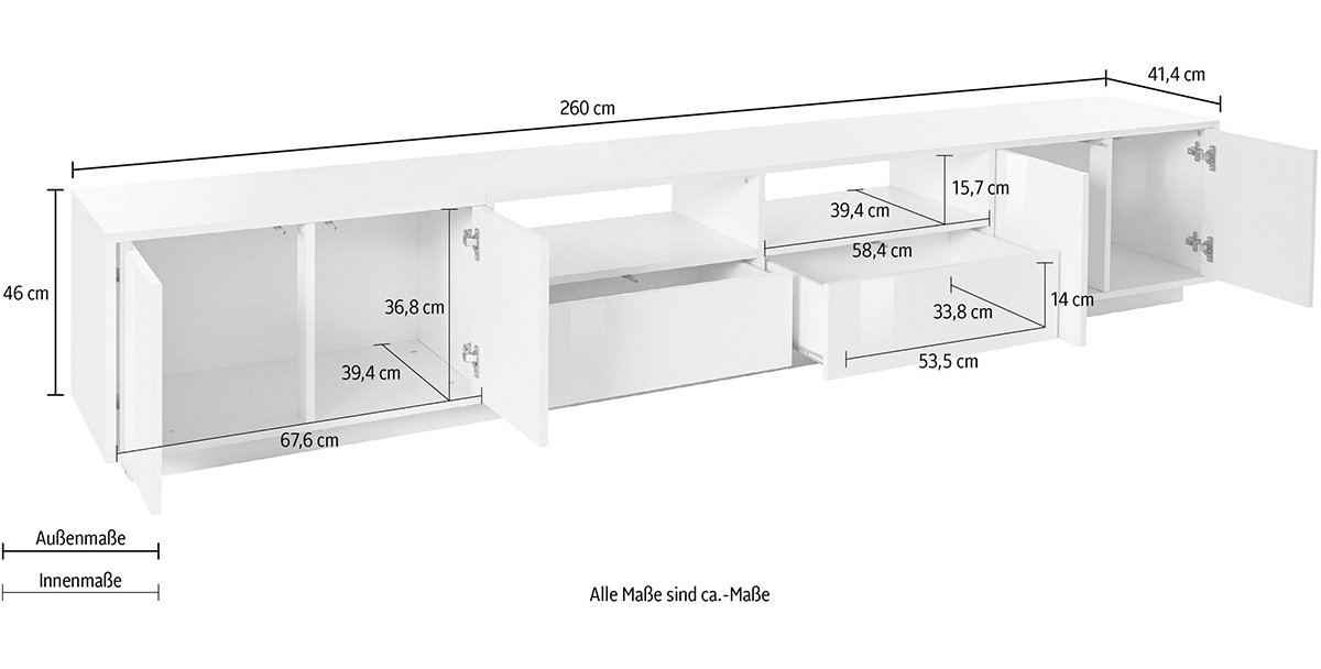 Mobile porta tv bicolore in finitura bianco laccato lucido e noce caracalla