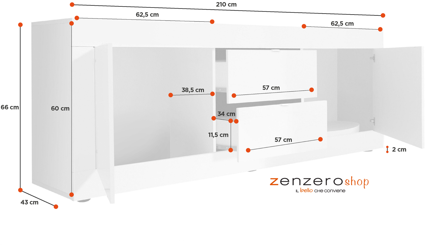 Madia bassa, Bianca Lucida con 2 ante e 2 cassetti