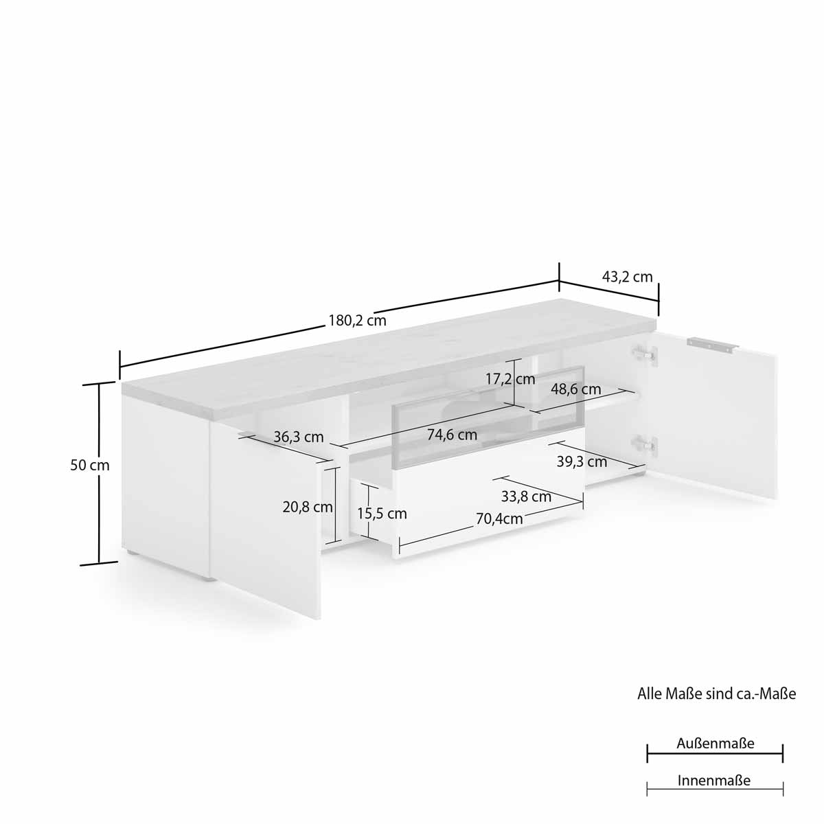 Porta TV colore Bianco lucido e Rovere chiaro