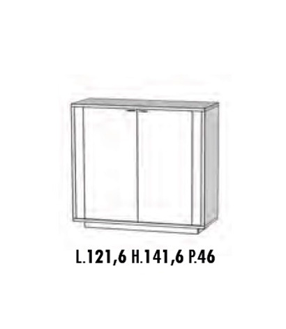 Madia di Design Alta, Credenza Moderna 2 ante, Bianco Nobilitato e Opera