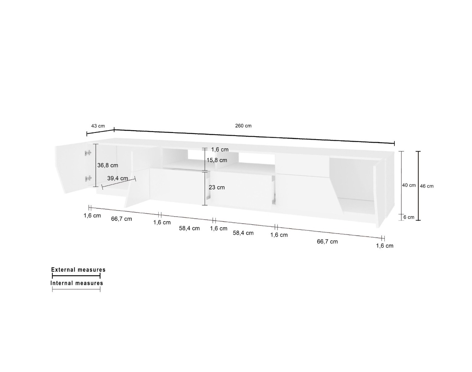 Innovativo Porta TV moderno Bianco lucido, Made in Italy 