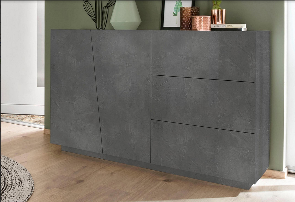 Credenza Moderna, 2 ante, 3 cassetti, finitura Ardesia