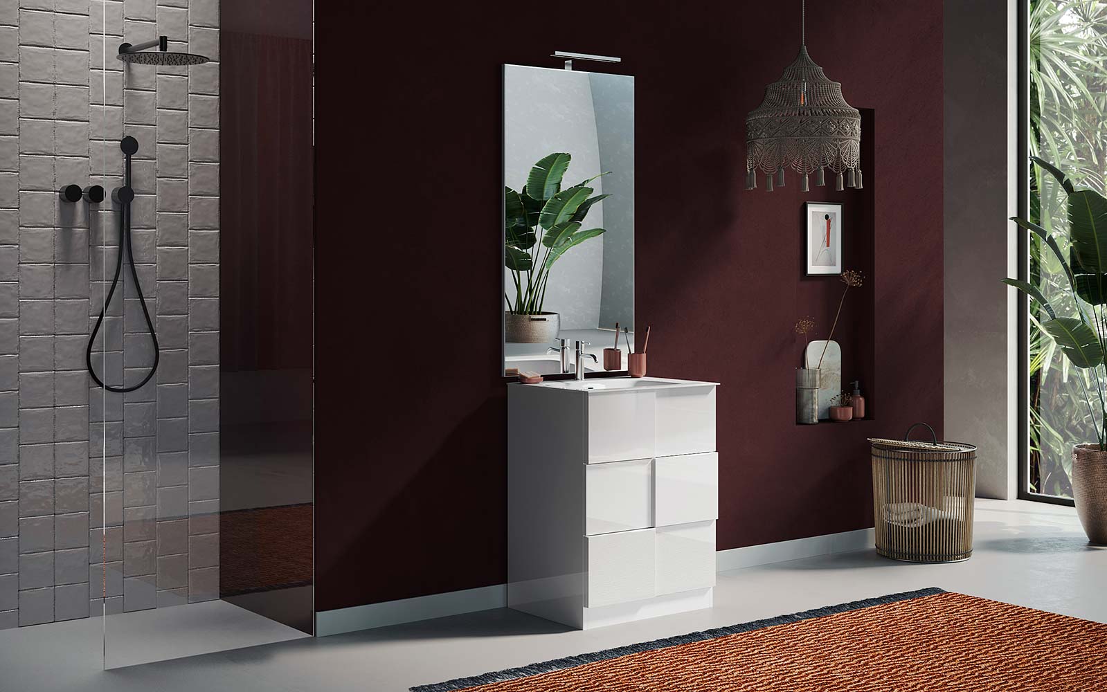 Mobiletto da bagno bianco lucido 63 cm