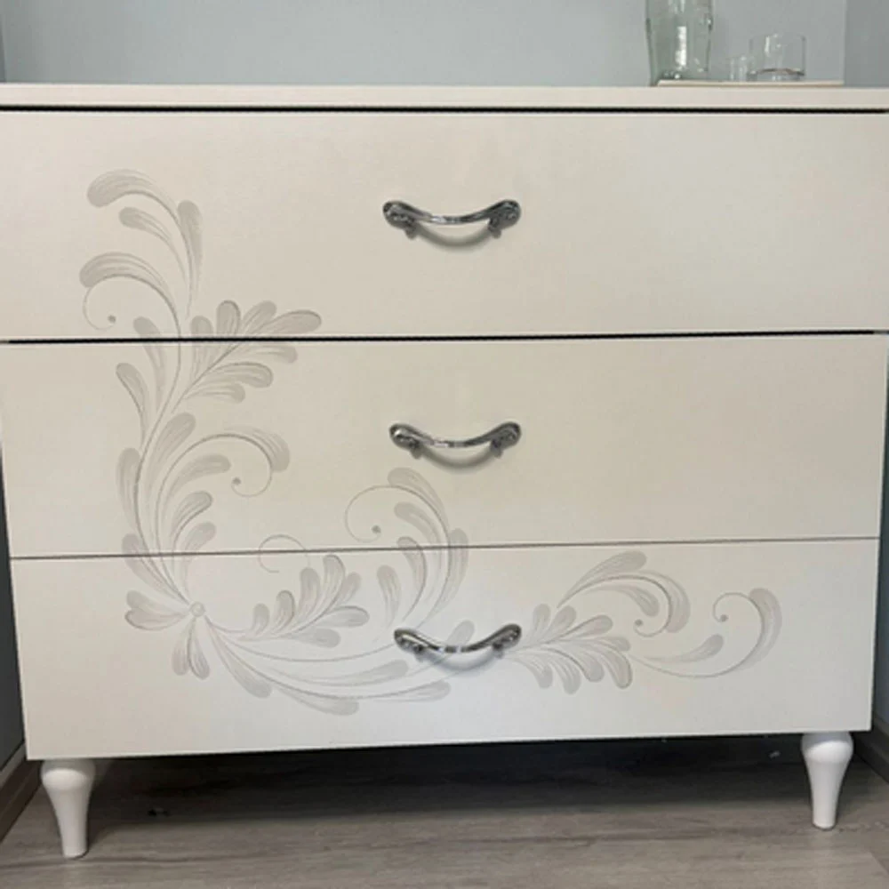 Comò moderno con serigrafie floreali a 3 cassetti