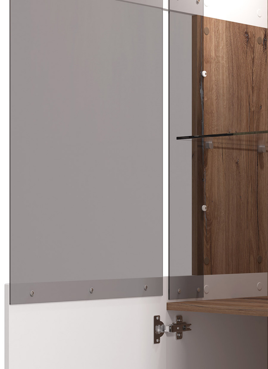 Mobile 2 ante con vetro, finitura Quercia e Bianco