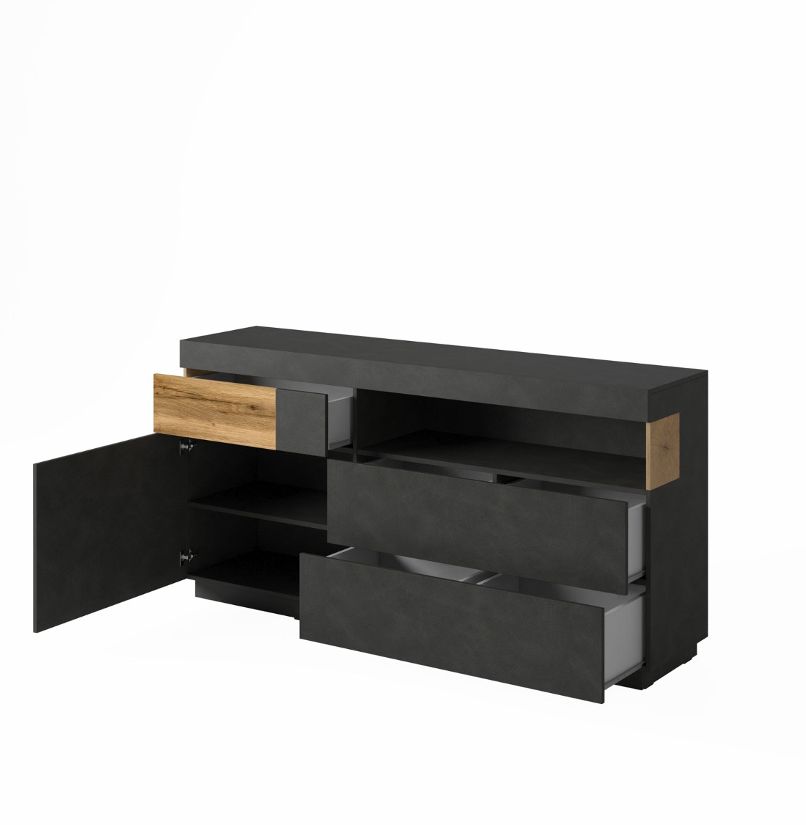 Madia minimal 1 anta e 3 cassetti, colore rovere naturale e antracite