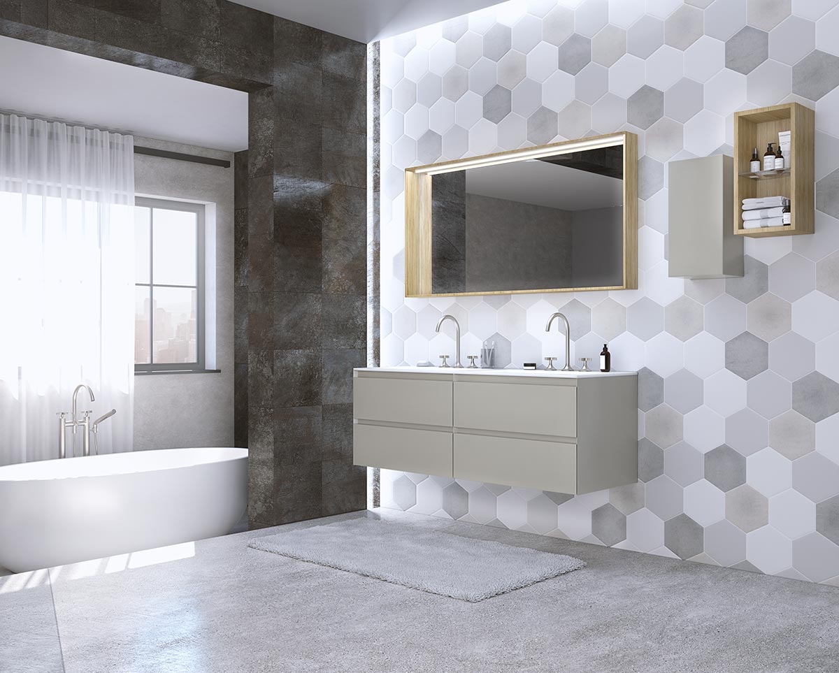 Mobile bagno 4 cassetti con lavabo integrato, finitura Bianco opaco 