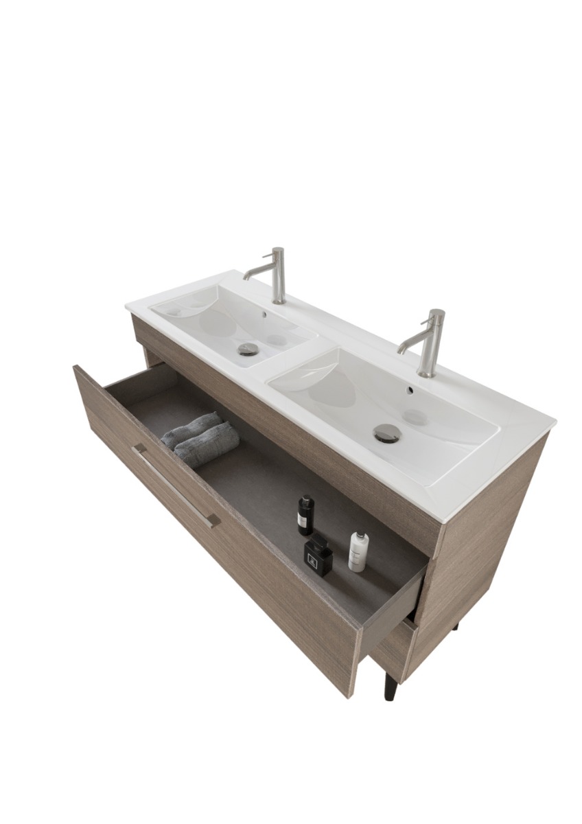 Mobile bagno con doppio lavabo e piedini, Jog 40