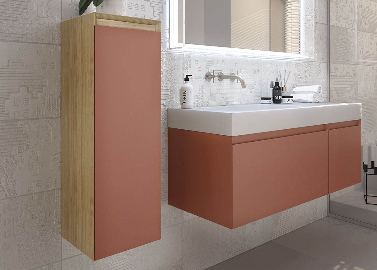 Mobile con lavabo integrato, sospeso, finitura Marrone rame 