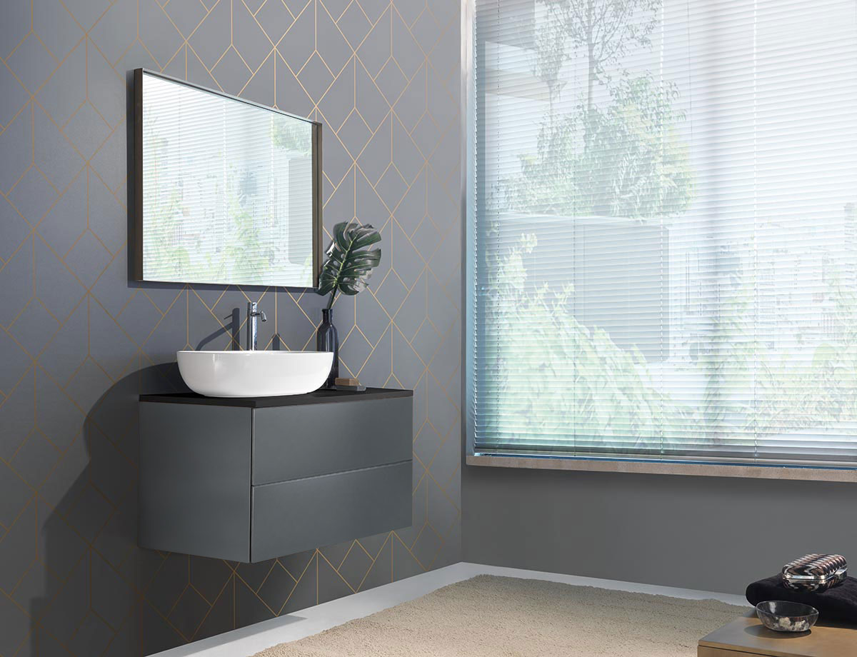 Mobile bagno sospeso 2 cassetti, finitura Grigio basalto