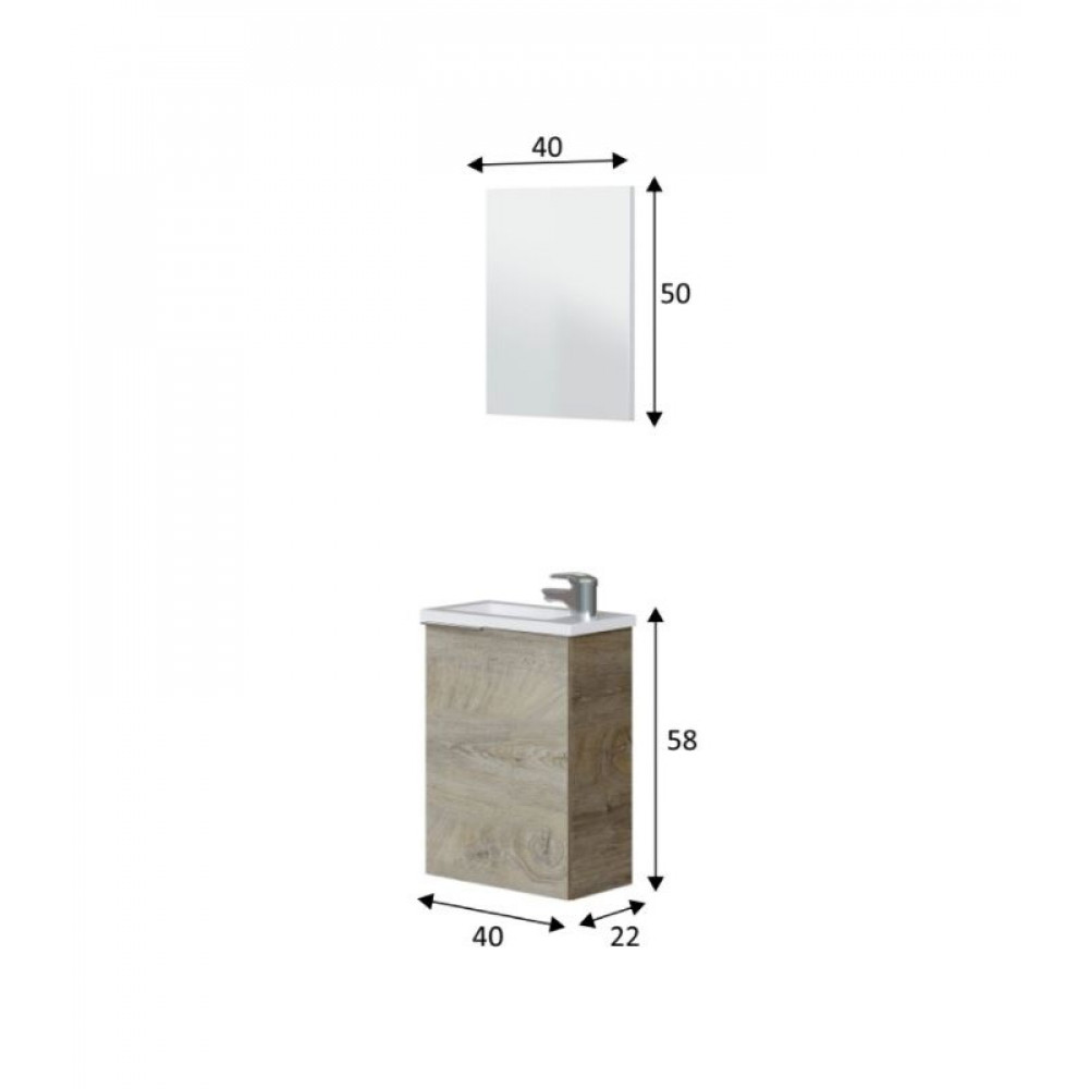 Composizione da bagno composta da lavabo di 40 cm con chiusura ammortizzata