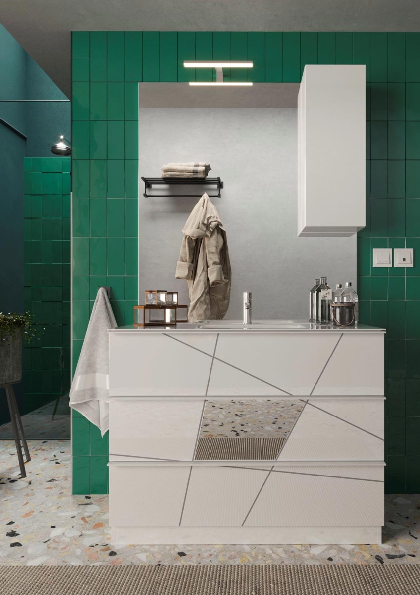 Mobile da bagno 3 cassetti, finitura Bianco lucido Made in Italy